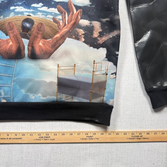 Bleecker & Mercer Sweatshirt Surreal Graphic Faux Leather Black Pullover Size XL - Picture 7 of 8